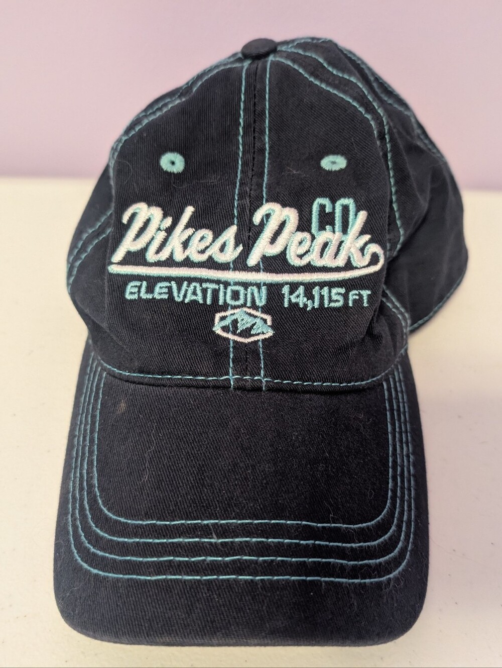 Pikes Peak Elevation 14,115 FT Slideback Hat Cap Blue Embroidered